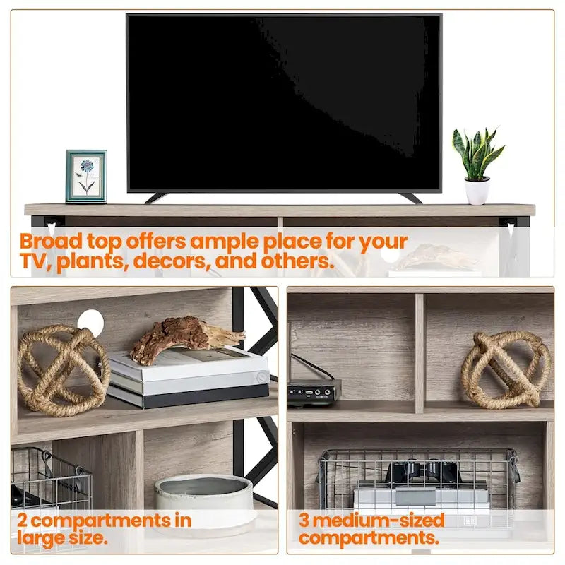 Meuble TV industriel Yaheetech 65 pouces avec 5 placards de rangement pour TV