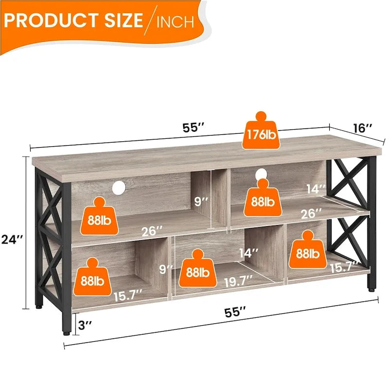 Meuble TV industriel Yaheetech 65 pouces avec 5 placards de rangement pour TV