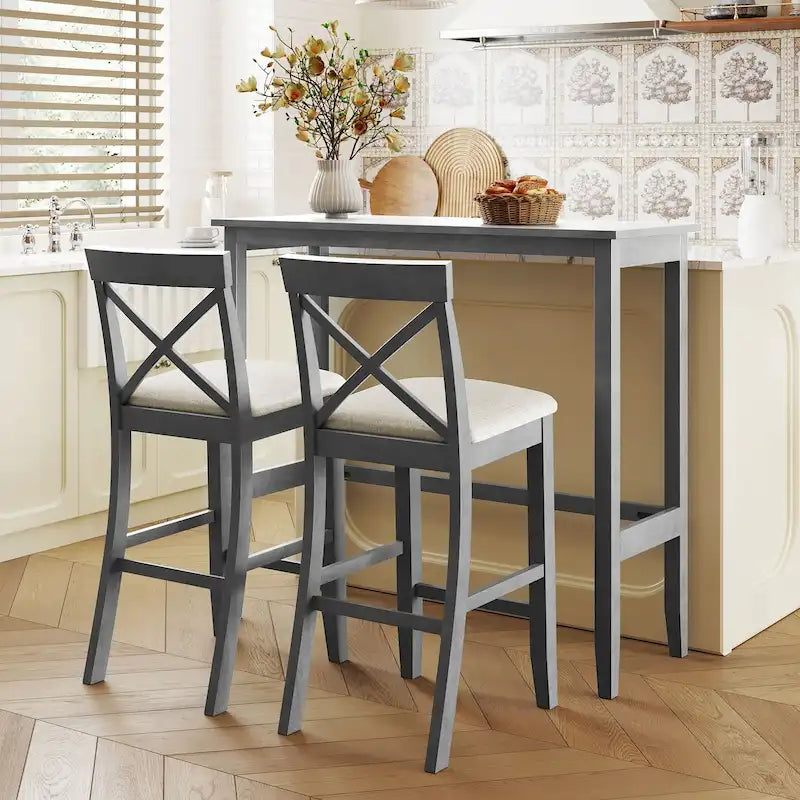 Ensemble de 3 pièces de salle à manger rectangulaire en bois pour bar