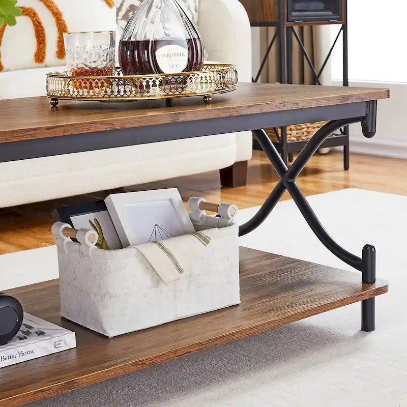 Table basse 3 pièces moderne, table console et 2 tables de chevet à 1 tiroir (Marron/Noir/Blanc)