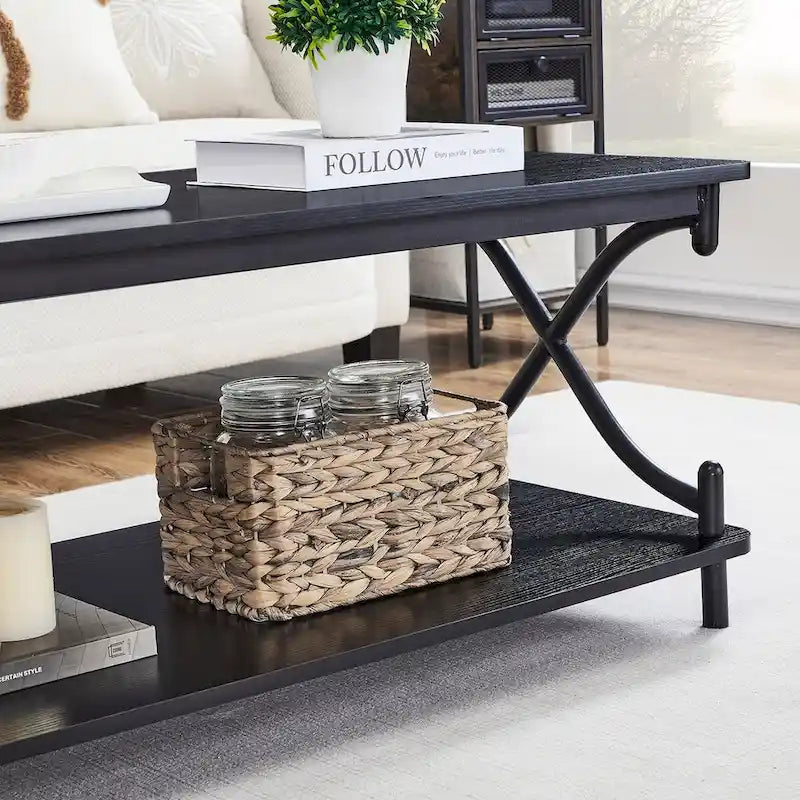 Table basse 3 pièces moderne, table console et 2 tables de chevet à 1 tiroir (Marron/Noir/Blanc)