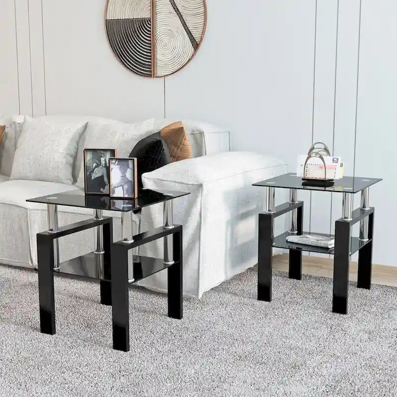 Lot de 2 tables basses modernes en verre trempé