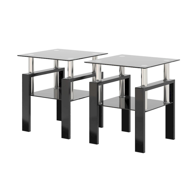Lot de 2 tables basses modernes en verre trempé