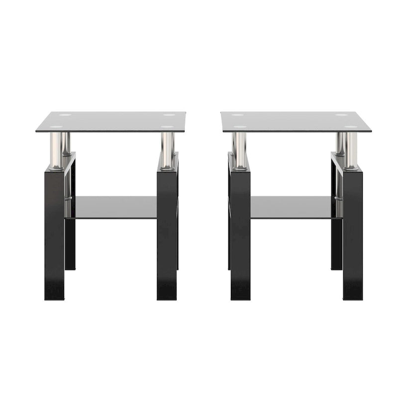 Lot de 2 tables basses modernes en verre trempé