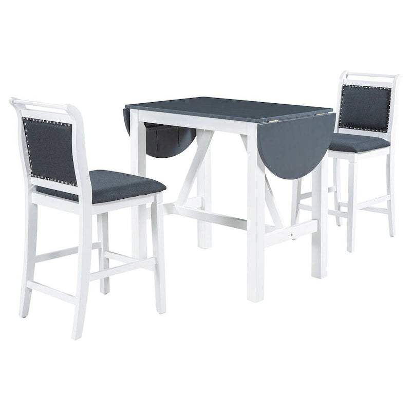 Ensemble de salle à manger 3 pièces en bois, hauteur comptoir, avec rallonge et 2 chaises de salle à manger rembourrées