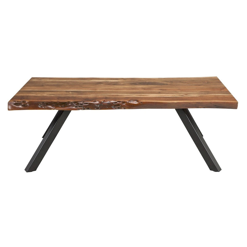 Table basse Isla 54 pouces, surface en bois d'acacia, bord brut, brun riche