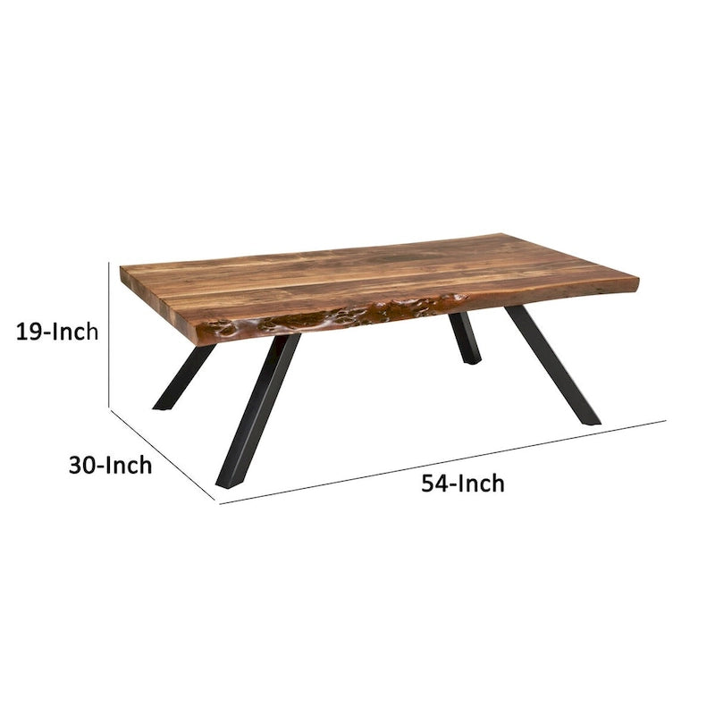 Table basse Isla 54 pouces, surface en bois d'acacia, bord brut, brun riche