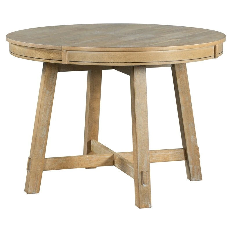 Table à manger ronde, Table ronde escamotable de style ferme, Table de cuisine en bois avec 16 rallonges