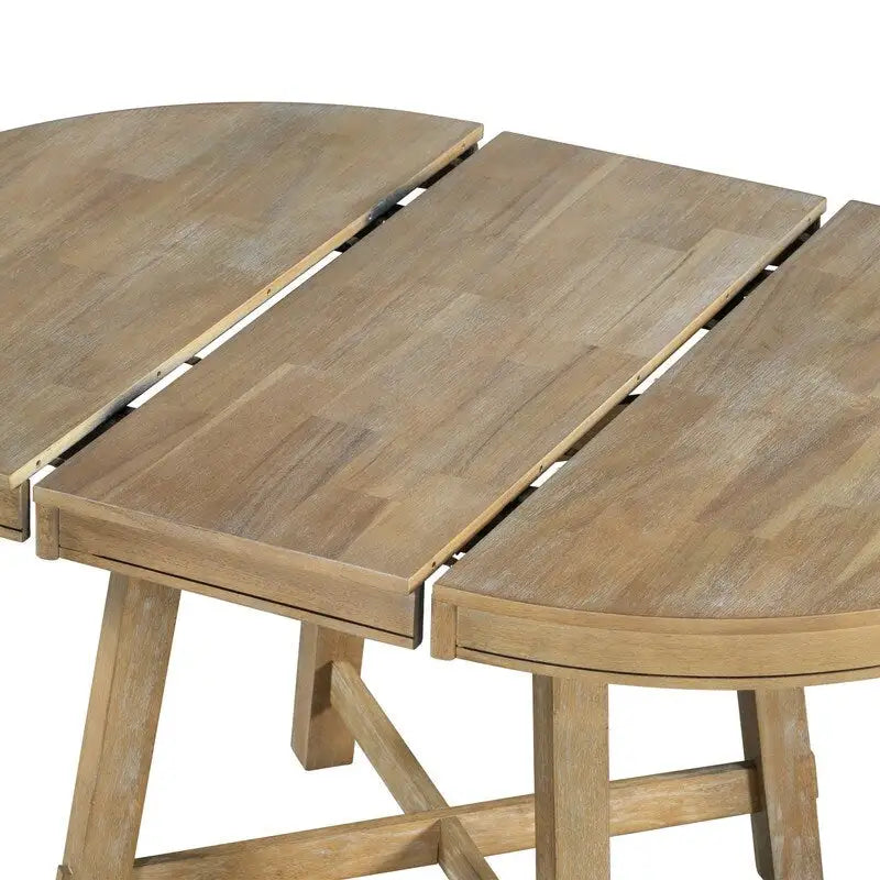 Table à manger ronde, Table ronde escamotable de style ferme, Table de cuisine en bois avec 16 rallonges