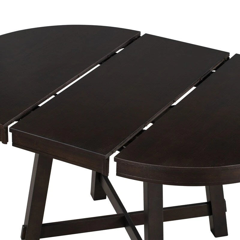 Table à manger ronde, Table ronde escamotable de style ferme, Table de cuisine en bois avec 16 rallonges