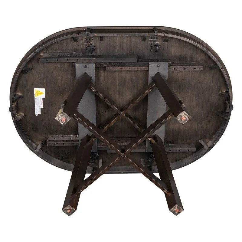 Table à manger ronde, Table ronde escamotable de style ferme, Table de cuisine en bois avec 16 rallonges