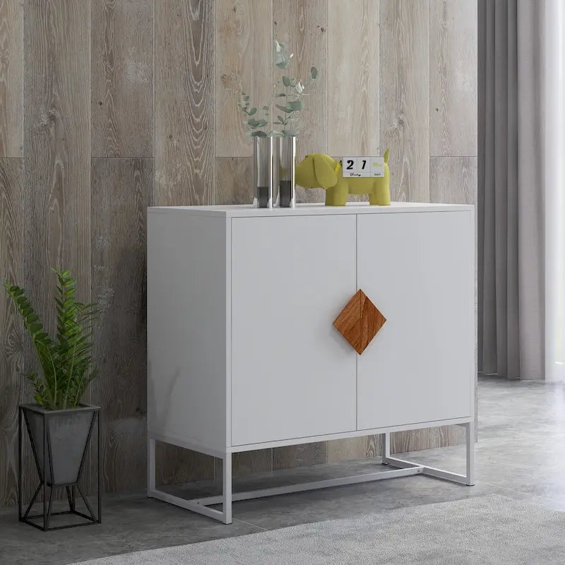 Buffet 2 portes en bois massif, poignées carrées