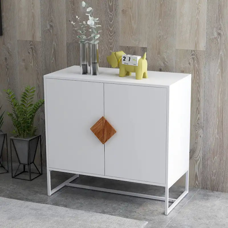 Buffet 2 portes en bois massif, poignées carrées