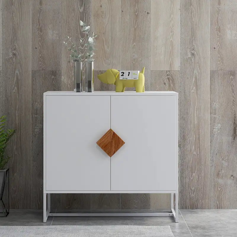 Buffet 2 portes en bois massif, poignées carrées