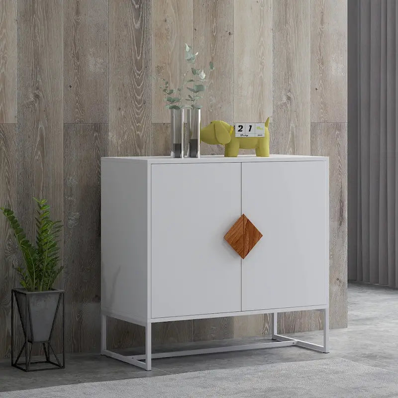 Buffet 2 portes en bois massif, poignées carrées