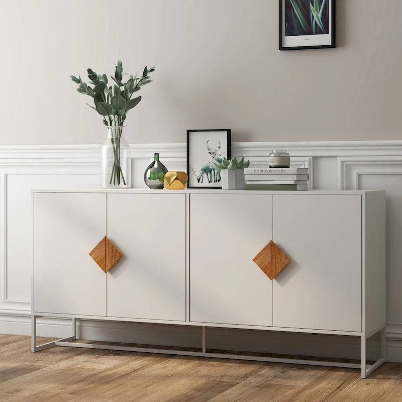 Buffet 2 portes en bois massif, poignées carrées