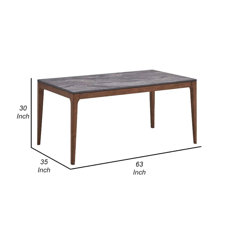 Table de salle à manger Evis 63 pouces, plateau en faux marbre, bois noyer brun