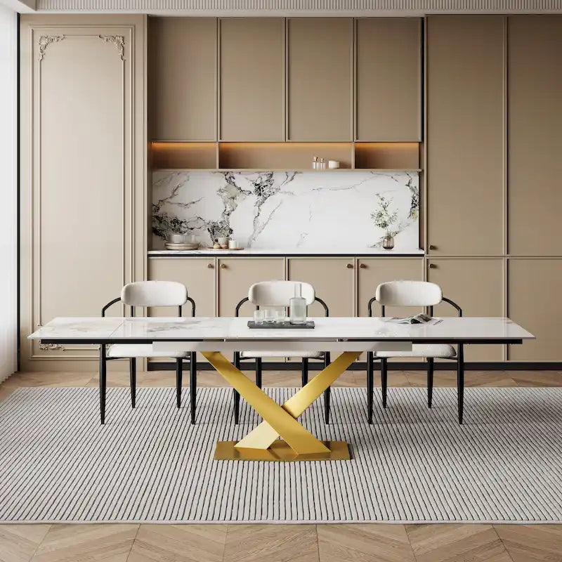 Table à manger rectangulaire moderne extensible en pierre frittée de 94,48 pour 8 personnes