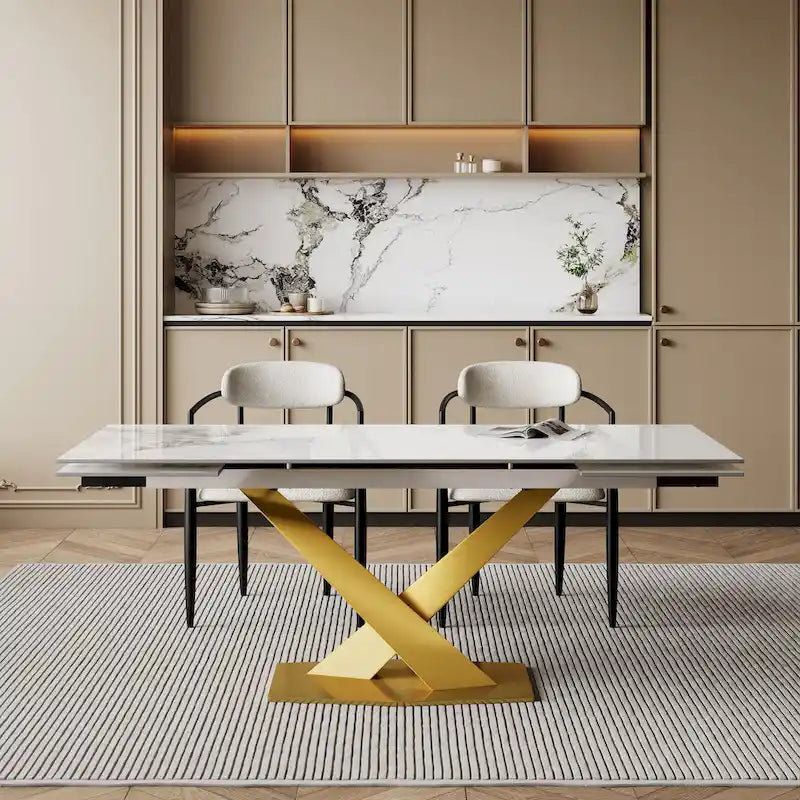 Table à manger rectangulaire moderne extensible en pierre frittée de 94,48 pour 8 personnes