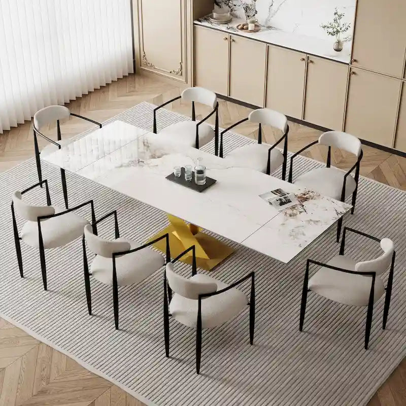 Table à manger rectangulaire moderne extensible en pierre frittée de 94,48 pour 8 personnes