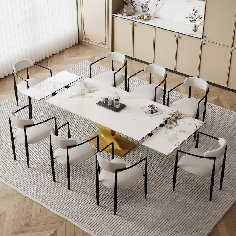 Table à manger rectangulaire moderne extensible en pierre frittée de 94,48 pour 8 personnes