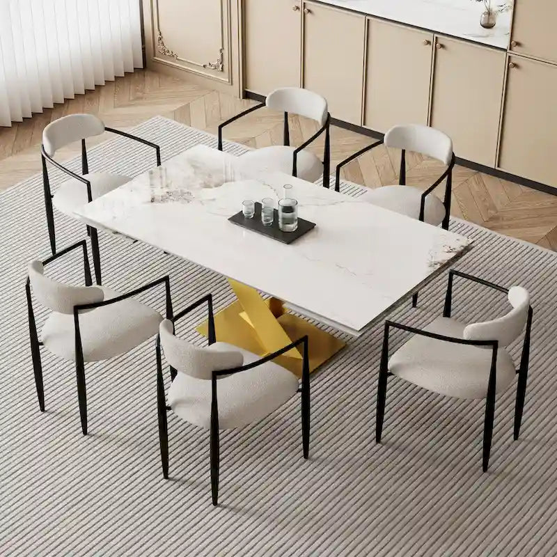 Table à manger rectangulaire moderne extensible en pierre frittée de 94,48 pour 8 personnes