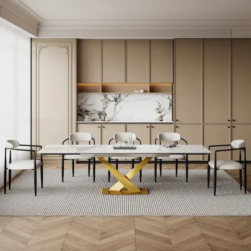 Table à manger rectangulaire moderne extensible en pierre frittée de 94,48 pour 8 personnes