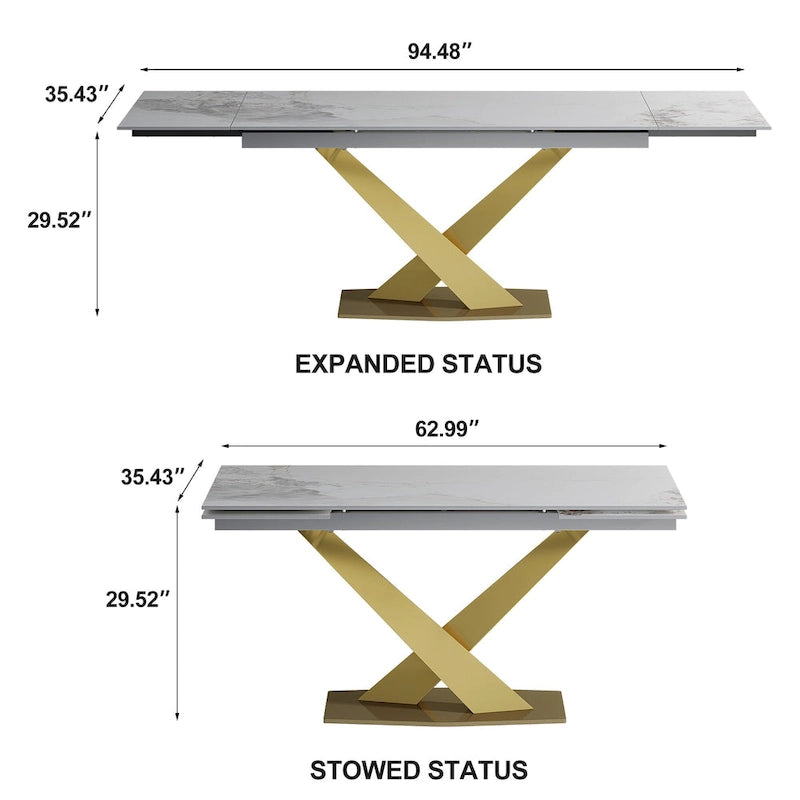 Table à manger rectangulaire moderne extensible en pierre frittée de 94,48 pour 8 personnes