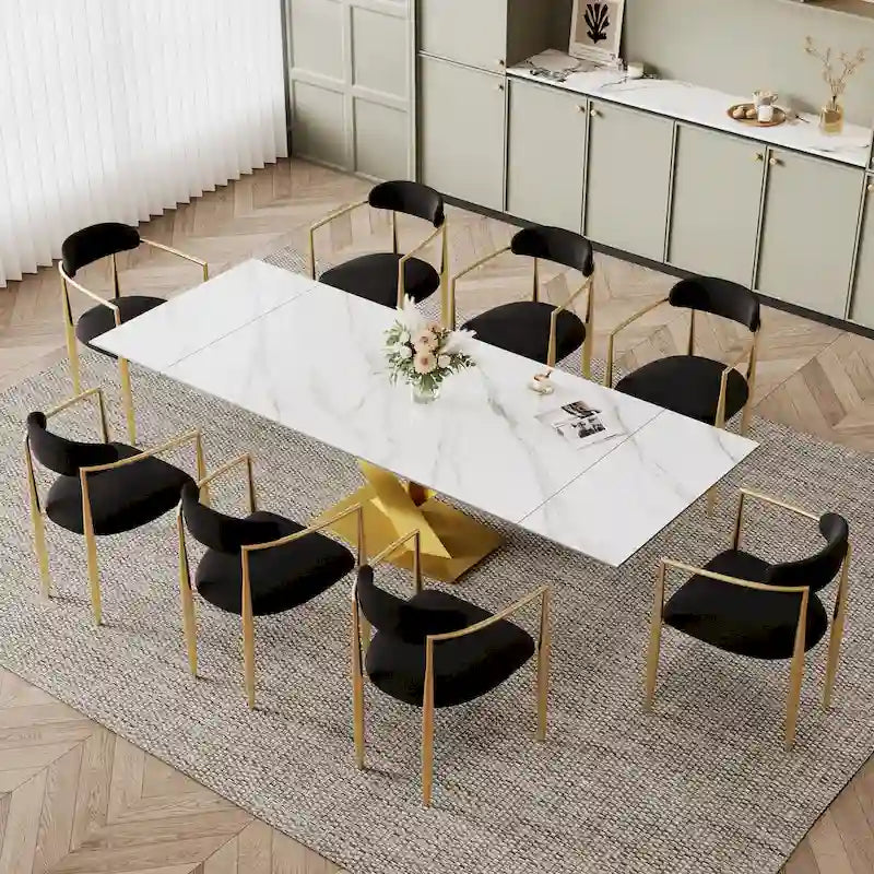 Table à manger rectangulaire moderne extensible en pierre frittée de 94,48 pour 8 personnes