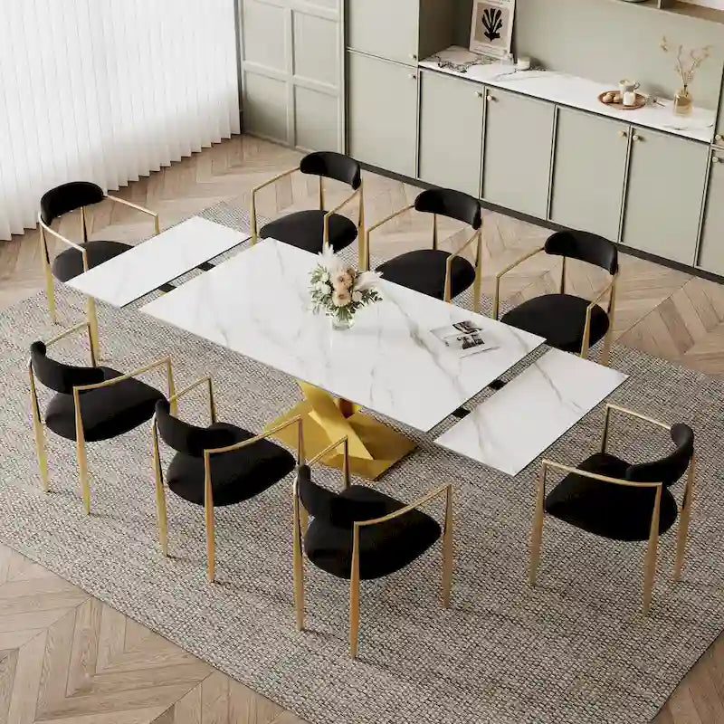 Table à manger rectangulaire moderne extensible en pierre frittée de 94,48 pour 8 personnes