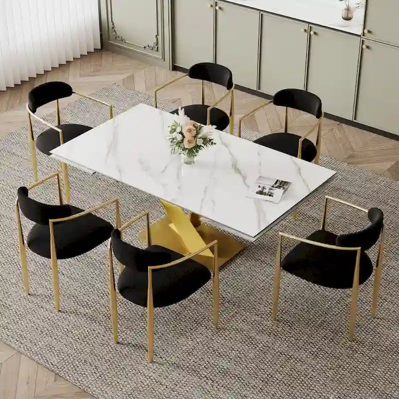 Table à manger rectangulaire moderne extensible en pierre frittée de 94,48 pour 8 personnes