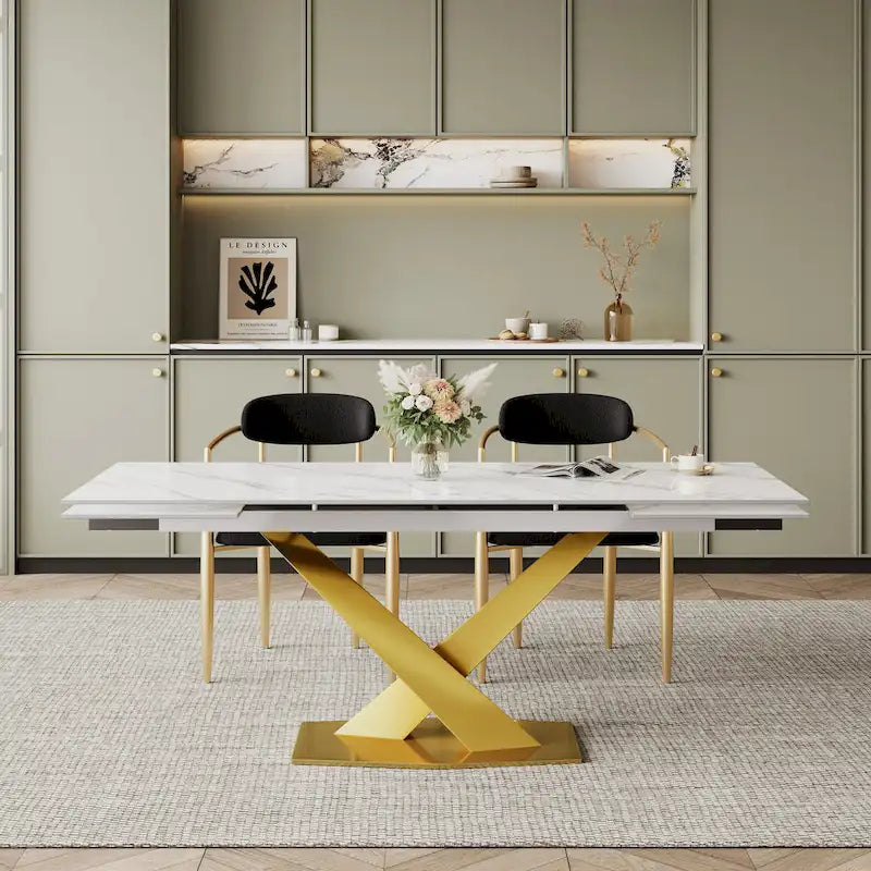 Table à manger rectangulaire moderne extensible en pierre frittée de 94,48 pour 8 personnes