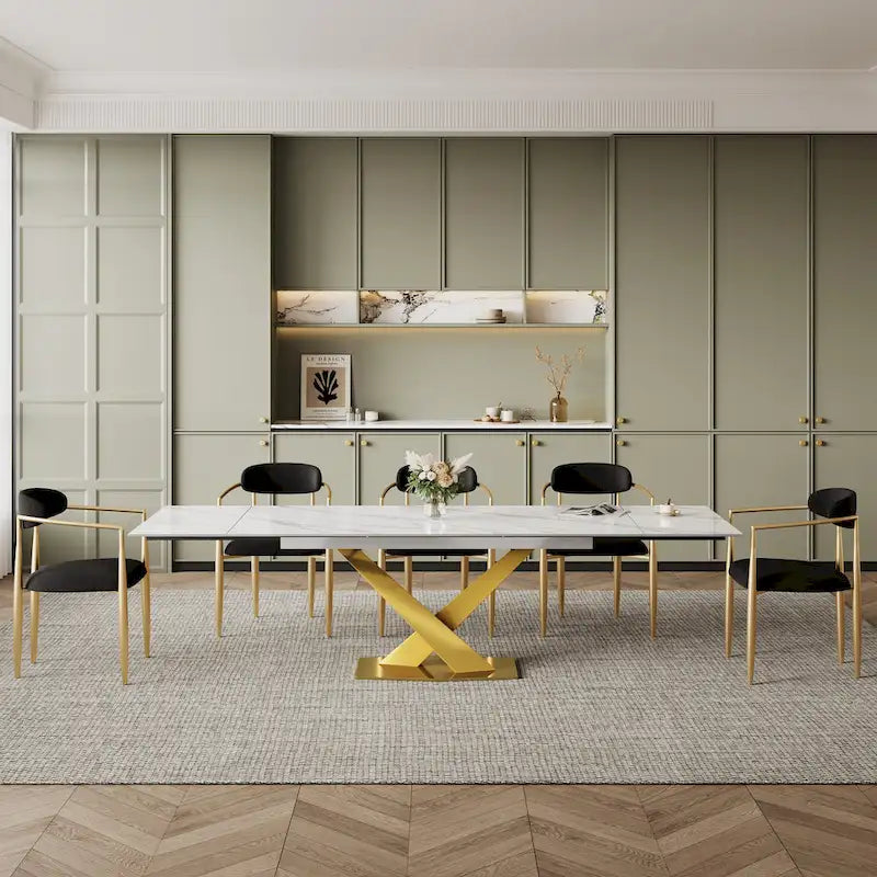 Table à manger rectangulaire moderne extensible en pierre frittée de 94,48 pour 8 personnes