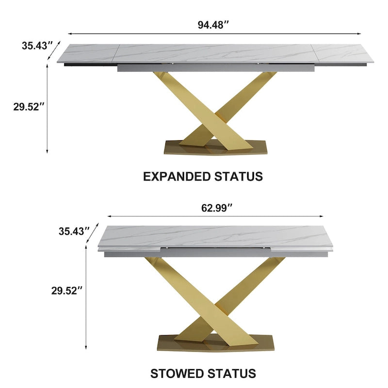 Table à manger rectangulaire moderne extensible en pierre frittée de 94,48 pour 8 personnes
