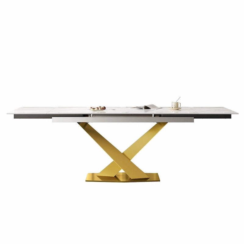 Table à manger rectangulaire moderne extensible en pierre frittée de 94,48 pour 8 personnes