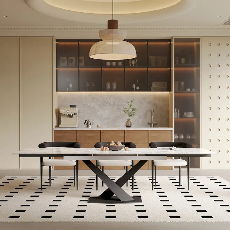 Table à manger rectangulaire moderne extensible en pierre frittée de 94,48 pour 8 personnes