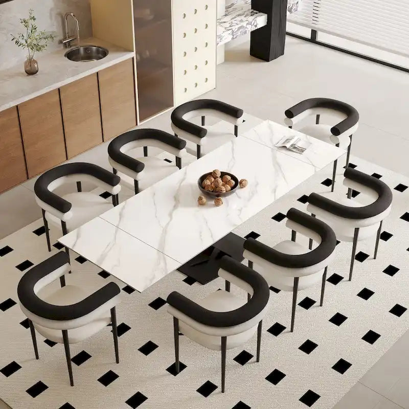 Table à manger rectangulaire moderne extensible en pierre frittée de 94,48 pour 8 personnes