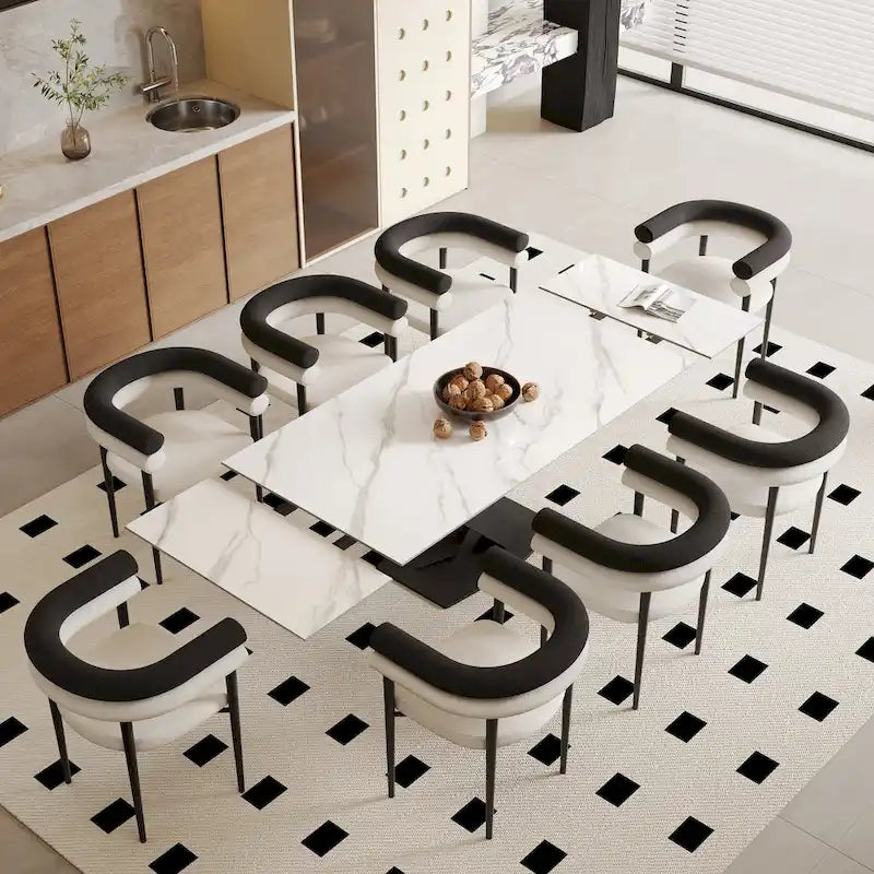Table à manger rectangulaire moderne extensible en pierre frittée de 94,48 pour 8 personnes