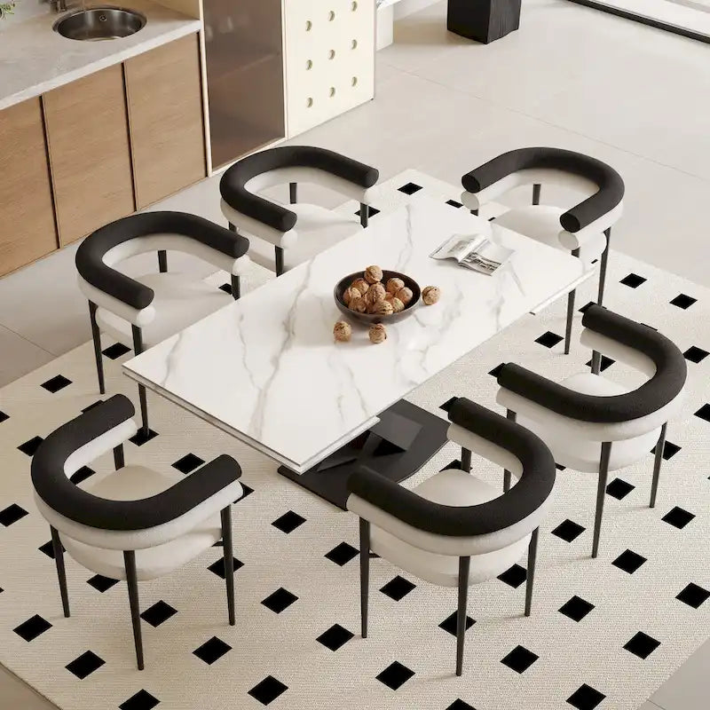 Table à manger rectangulaire moderne extensible en pierre frittée de 94,48 pour 8 personnes