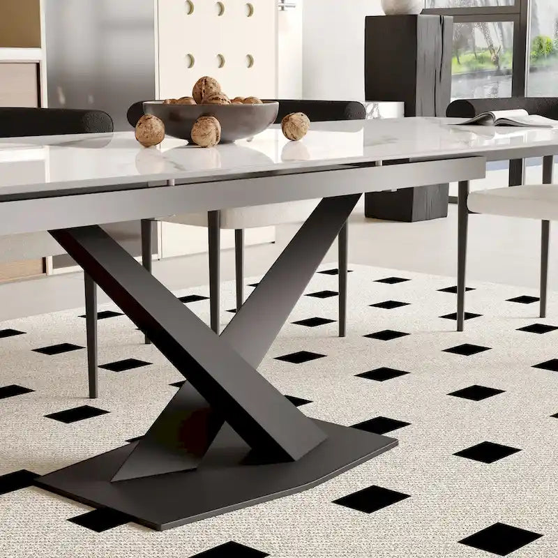 Table à manger rectangulaire moderne extensible en pierre frittée de 94,48 pour 8 personnes