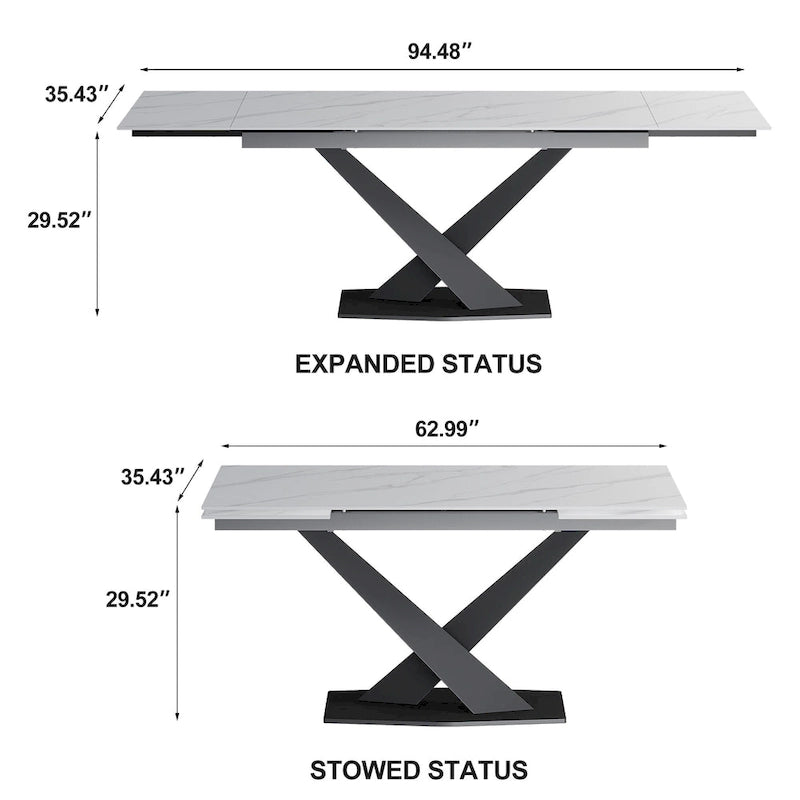 Table à manger rectangulaire moderne extensible en pierre frittée de 94,48 pour 8 personnes