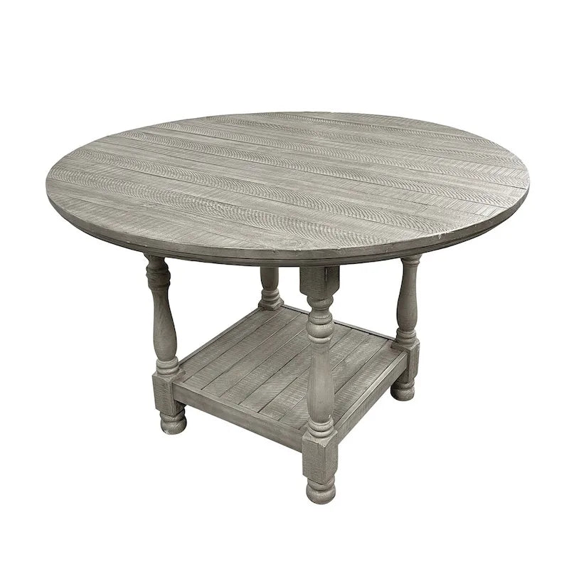 Table ronde en bois à hauteur de comptoir avec 1 étagère gris clair - Gris clair