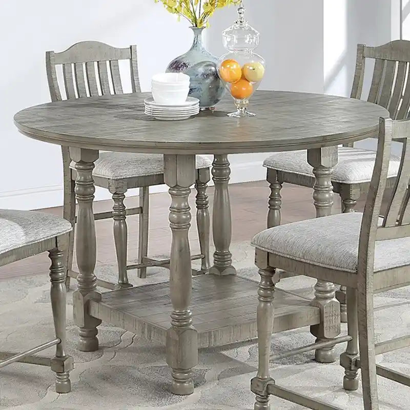 Table ronde en bois à hauteur de comptoir avec 1 étagère gris clair - Gris clair