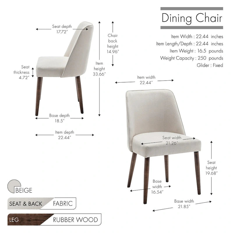 Porthos Home – Chaises de salle à manger Nev en tissu avec pieds en bois, lot de 2
