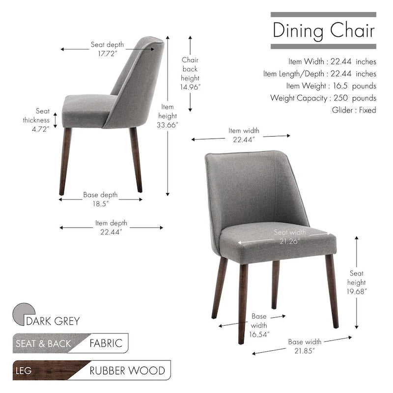 Porthos Home – Chaises de salle à manger Nev en tissu avec pieds en bois, lot de 2