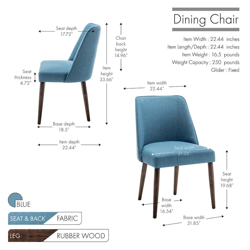 Porthos Home – Chaises de salle à manger Nev en tissu avec pieds en bois, lot de 2