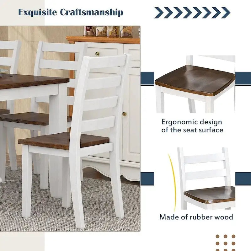Table de salle à manger rectangulaire 60" style campagnard avec 4 chaises rembourrées et un banc
