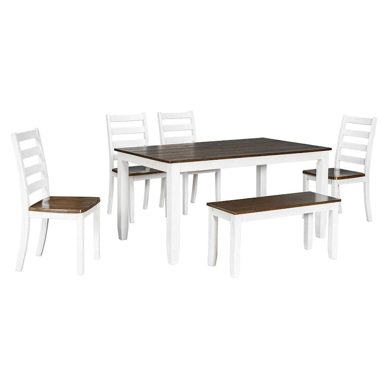 Table de salle à manger rectangulaire 60" style campagnard avec 4 chaises rembourrées et un banc