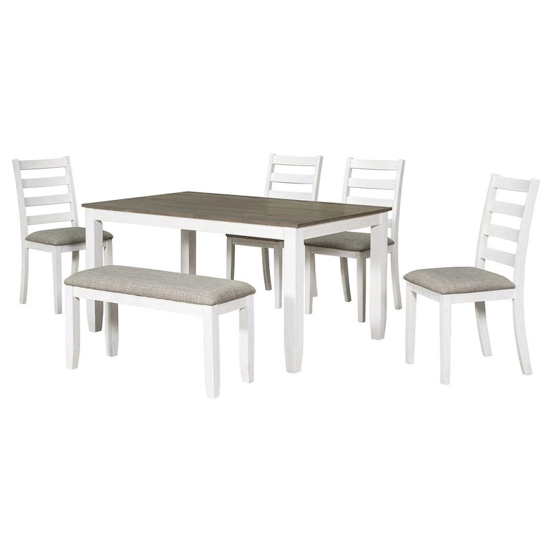 Table de salle à manger rectangulaire 60" style campagnard avec 4 chaises rembourrées et un banc
