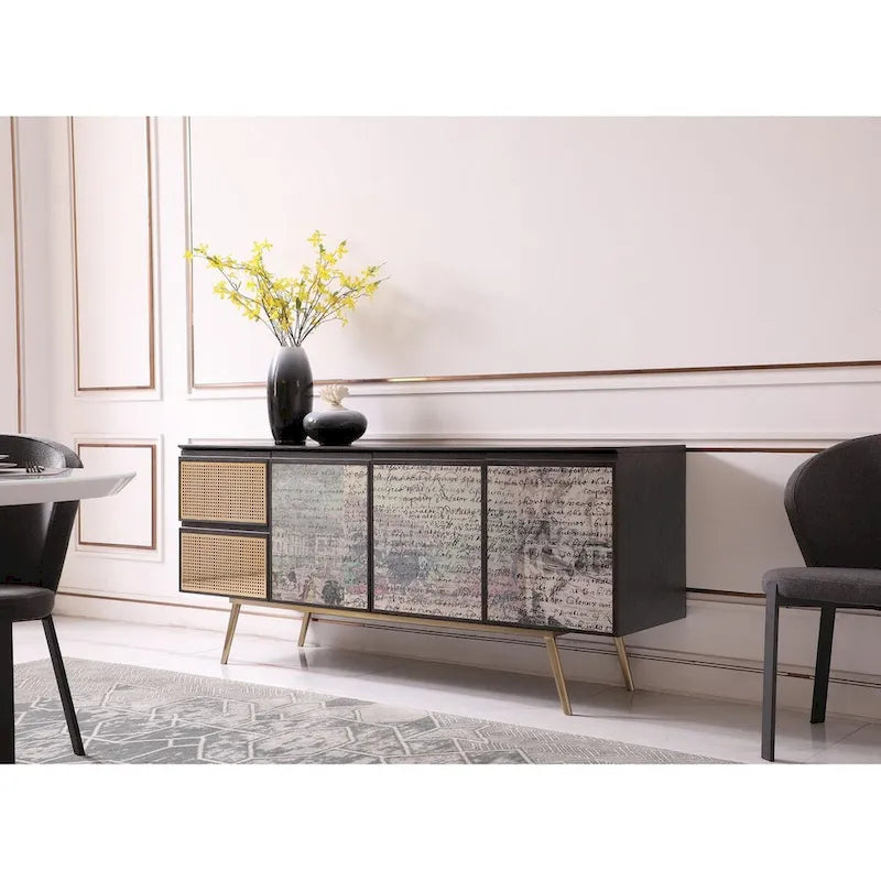 Buffet moderne Modrest Phelan en frêne fumé et laiton